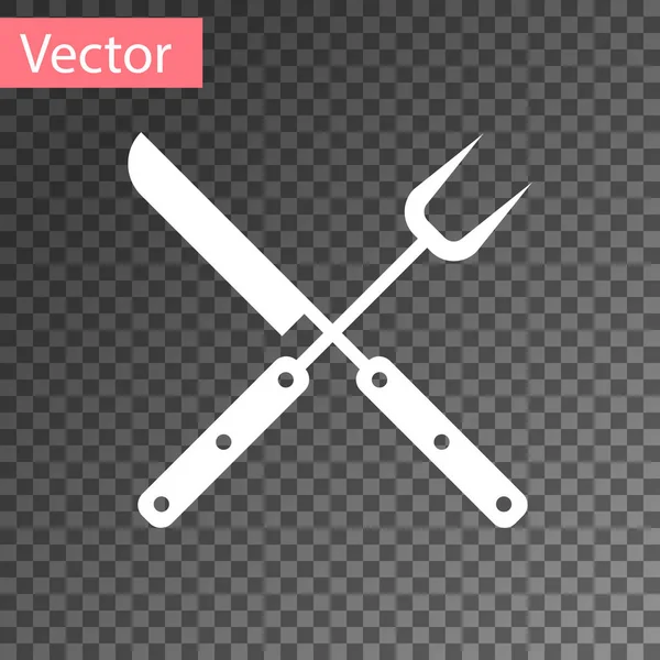 White Crossed knife and spatula icon isolated on transparent background. BBQ knife and spatula sign. Barbecue and grill tools. Vector Illustration — ストックベクタ