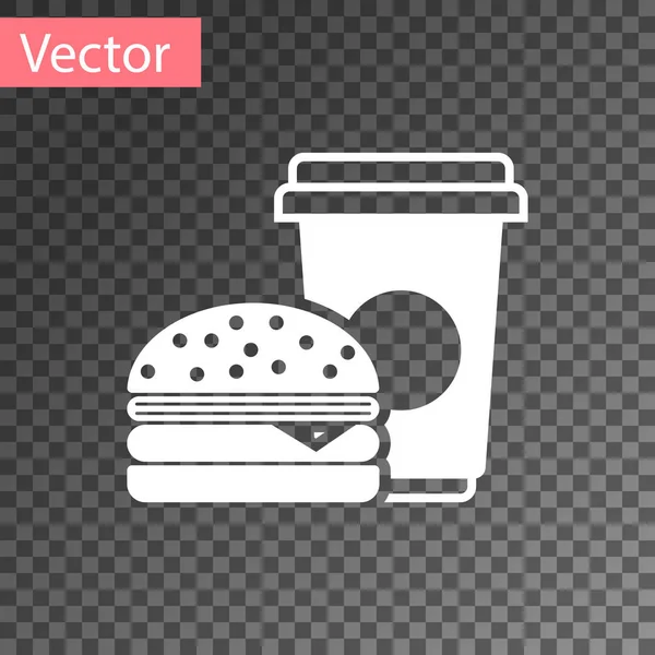 Icono de café blanco y hamburguesa aislado sobre fondo transparente. Un símbolo de comida rápida. Ilustración vectorial — Vector de stock