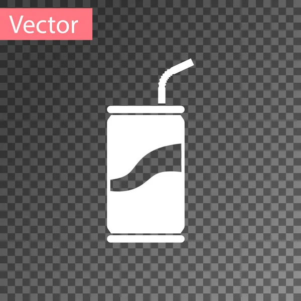 Lata de refresco blanco con beber icono de paja aislado sobre fondo transparente. Ilustración vectorial — Vector de stock