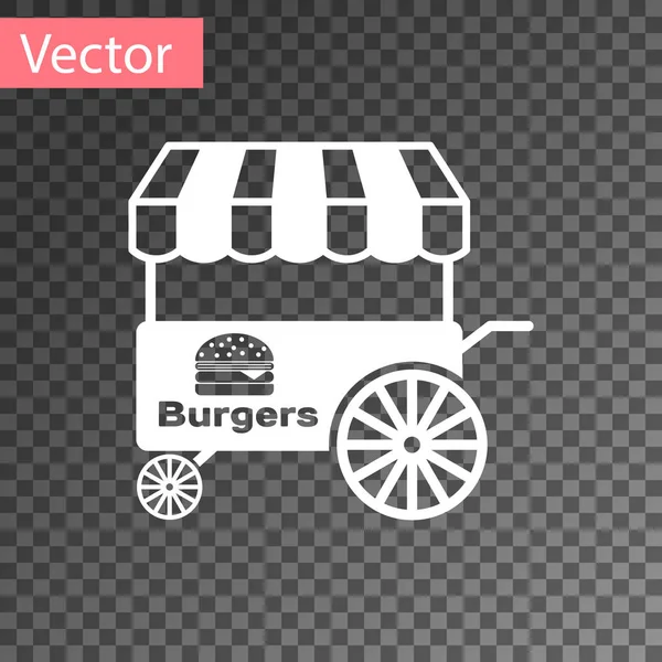 Carro de comida rápida blanca con icono de toldo aislado sobre fondo transparente. Hamburguesa o hamburguesa icono. Quiosco urbano. Ilustración vectorial — Vector de stock