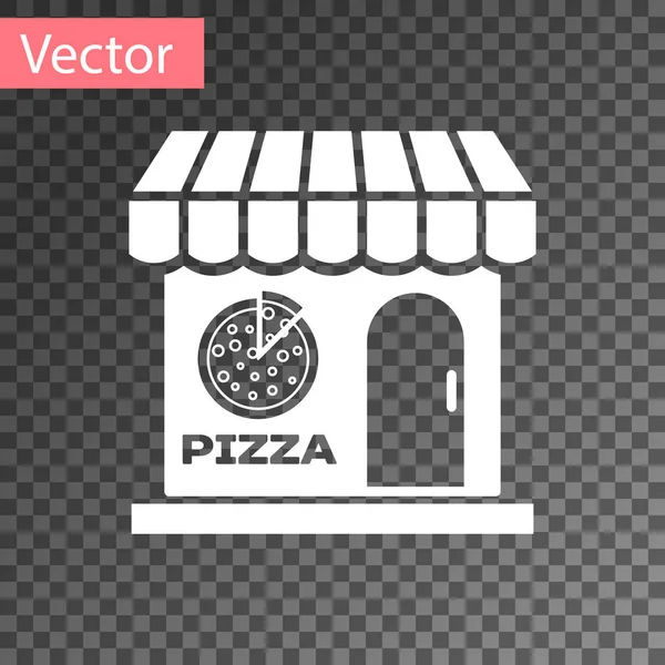 White Pizzeria building facade icon isolated on transparent background. Fast food pizzeria kiosk. Vector Illustration — Stock Vector