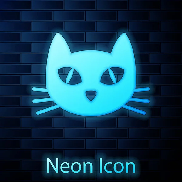 Icona luminosa al neon Cat isolata su sfondo murale in mattoni. Illustrazione vettoriale — Vettoriale Stock