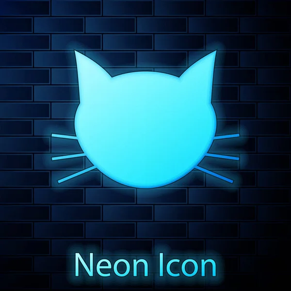 Icono Gato de neón brillante aislado en el fondo de la pared de ladrillo. Ilustración vectorial — Vector de stock