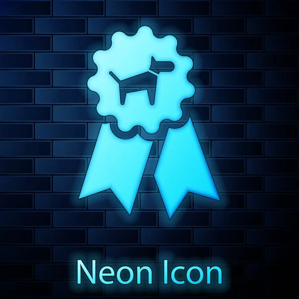 Świecące Neon Dog Nagroda ikona na białym tle na tle muru ceglanego. Medal z ślad psa jako zwierzę wystawa zwycięzca koncepcji. Ilustracja wektorowa — Wektor stockowy