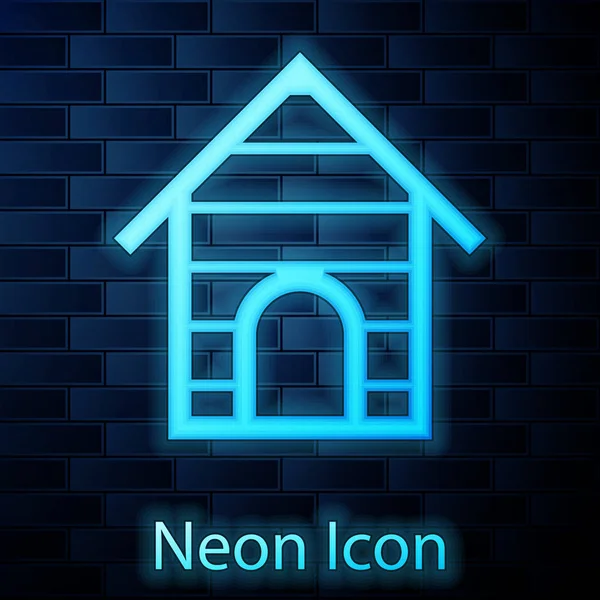 Glowing neon Dog house icon isolated on brick wall background. Dog kennel. Vector Illustration — Stock Vector