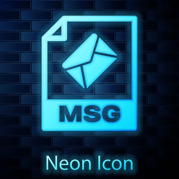 Parlayan neon Msg dosya belge simgesi. Tuğla duvar arka planda izole msg düğme simgesiindir. Msg dosya sembolü. Vektör İllüstrasyonu