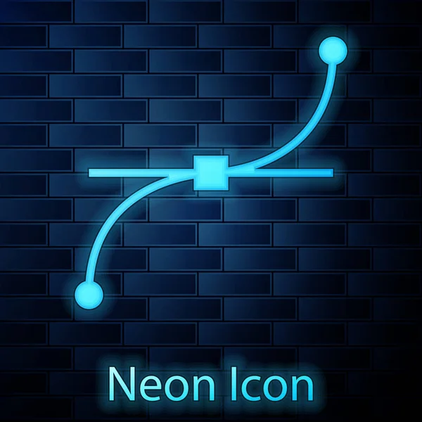 Gloeiende neon Bezier curve icoon geïsoleerd op bakstenen muur achtergrond. Pen gereedschap icoon. Vector Illustratie — Stockvector