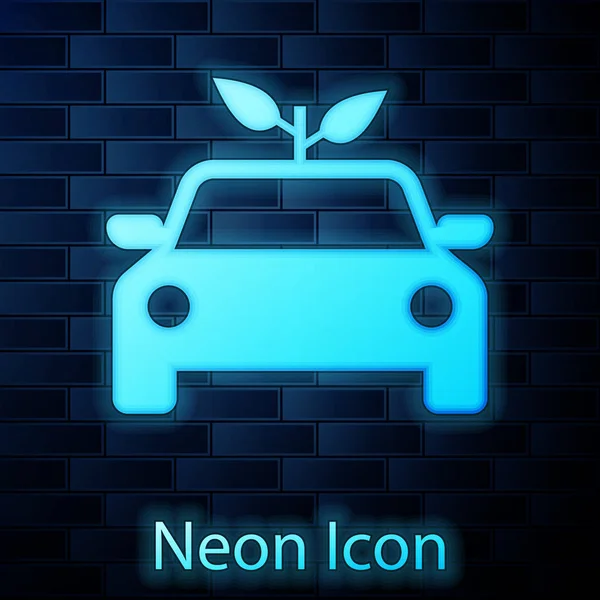 Концепт-драйв неонового автомобиля Eco с иконкой из листьев, изолированной на заднем плане. Зеленый энергетический символ автомобиля. Векторная миграция — стоковый вектор