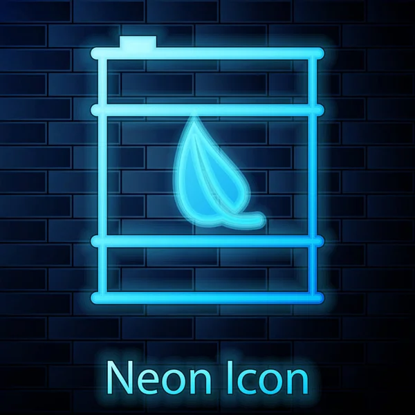 Świecące Neon Bio paliwo baryłkę linii ikona izolowane na tle muru ceglanego. Eko bio i kanister. Zielone środowisko i recykling. Ilustracja wektorowa — Wektor stockowy