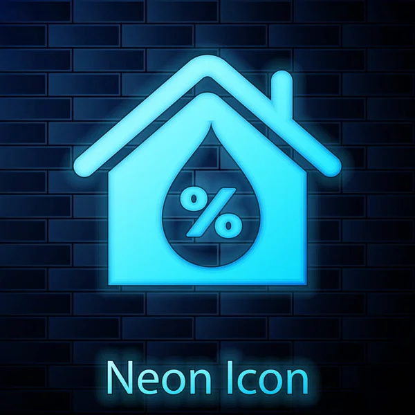Glowing neon House humidity icon isolated on brick wall background. Weather and meteorology, thermometer symbol. Vector Illustration — Stock Vector