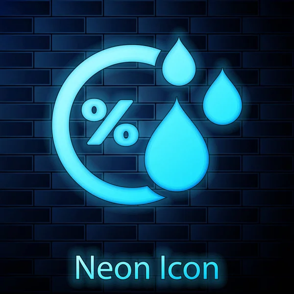 Glowing neon Humidity icon isolated on brick wall background. Weather and meteorology, thermometer symbol. Vector Illustration — Stock Vector
