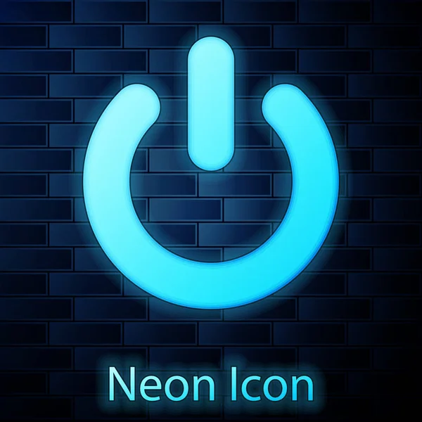 Świecący Neon ikona przycisku zasilania izolowane na tle muru ceglanego. Rozpocznij podpisywanie. Płaska konstrukcja. Ilustracja wektorowa — Wektor stockowy
