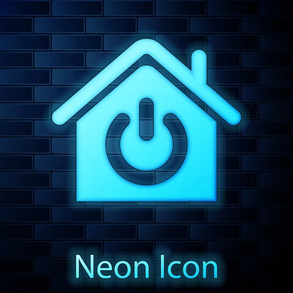 Icona luminosa al neon Smart home isolata su sfondo muro di mattoni. Telecomando. Illustrazione vettoriale — Vettoriale Stock