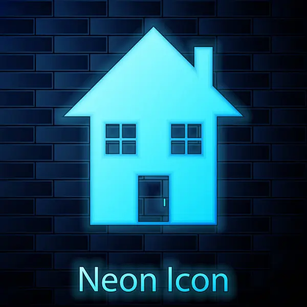 Glowing neon House icon isolated on brick wall background. Home symbol. Vector Illustration — Stock Vector