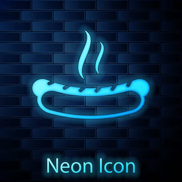 Leuchtende Neon-Hotdog-Sandwich mit Senf-Symbol isoliert auf Backsteinwand Hintergrund. Wurst Ikone. Fast-Food-Schild. Vektorillustration — Stockvektor