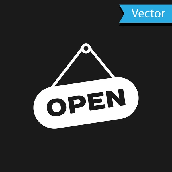 White Hanging sign with text Open door icon isolated on black background. Vector Illustration — Stock Vector