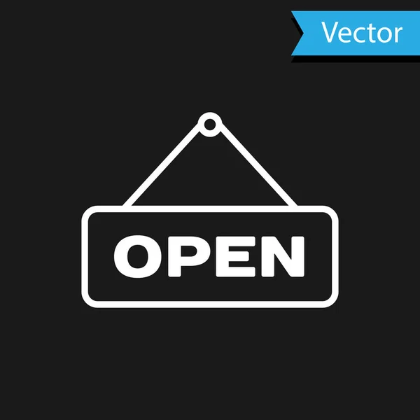 White Hanging sign with text Open door icon isolated on black background. Vector Illustration — Stock Vector