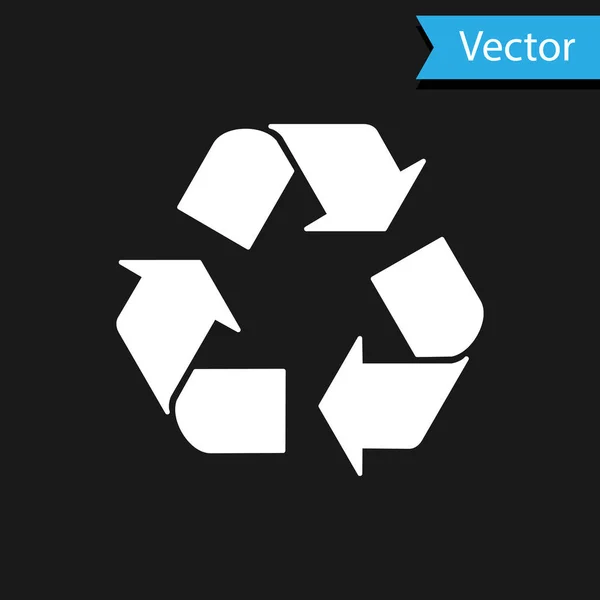 Icono de símbolo de reciclaje blanco aislado sobre fondo negro. Icono de flecha circular. El medio ambiente reciclable se vuelve verde. Ilustración vectorial — Vector de stock