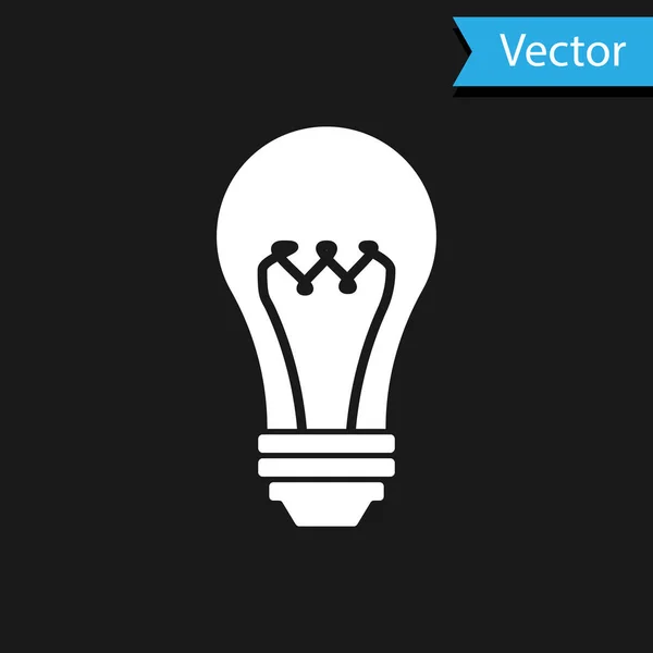 Weißes Glühbirnen-Symbol isoliert auf schwarzem Hintergrund. Energie und Ideensymbol. Lampe elektrisch. Vektorillustration — Stockvektor