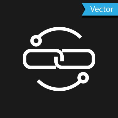 Beyaz zincir çizgi simgesi siyah arkaplanda izole edildi. Bağlantı bekar. Vektör İllüstrasyonu
