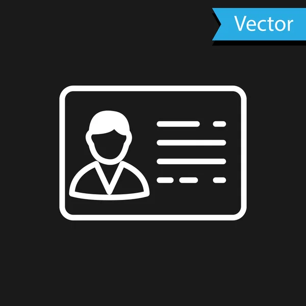 Ícone de linha de crachá de identificação branca isolado no fundo preto. Pode ser usado para apresentação, identidade da empresa, publicidade. Ilustração vetorial — Vetor de Stock