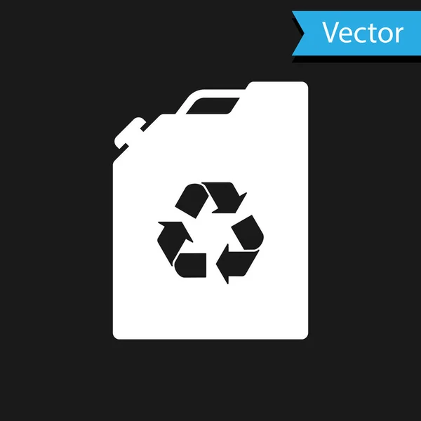 Icono del bote de combustible Eco blanco aislado sobre fondo negro. Eco bio y barril. Medio ambiente verde y reciclaje. Ilustración vectorial — Vector de stock