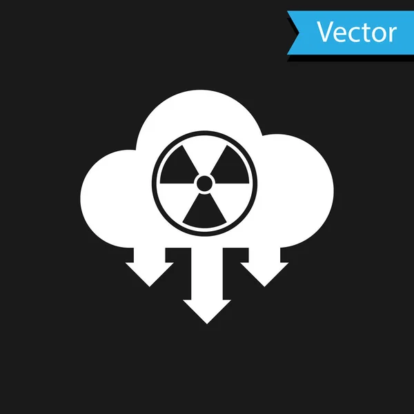 Weißer saurer Regen und radioaktives Wolkensymbol isoliert auf schwarzem Hintergrund. Auswirkungen giftiger Luftverschmutzung auf die Umwelt. Vektorillustration — Stockvektor