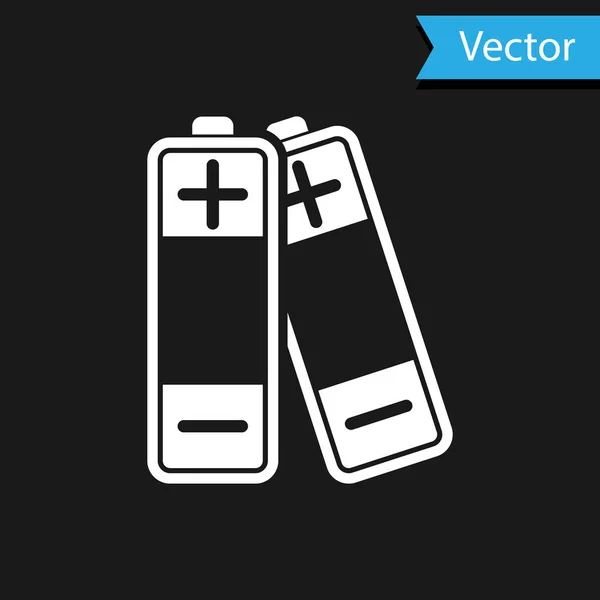 Weißes Batterie-Symbol isoliert auf schwarzem Hintergrund. Blitz-Symbol. Vektorillustration — Stockvektor