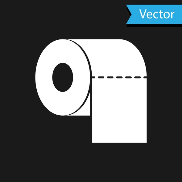 Icono de rollo de papel higiénico blanco aislado sobre fondo negro. Ilustración vectorial — Vector de stock