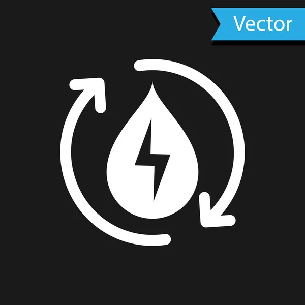 Weiß recycelt sauberes Aqua-Symbol isoliert auf schwarzem Hintergrund. Wasserrecycling Energiesymbol. Wassertropfen mit Recycling. Wasser erfrischt Pfeile. Vektorillustration — Stockvektor