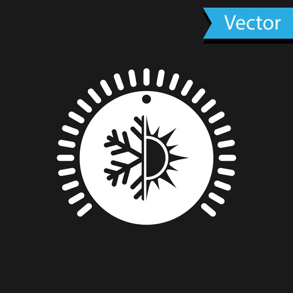 Witte Thermostaat pictogram geïsoleerd op zwarte achtergrond. Temperatuurregeling. Vector Illustratie — Stockvector