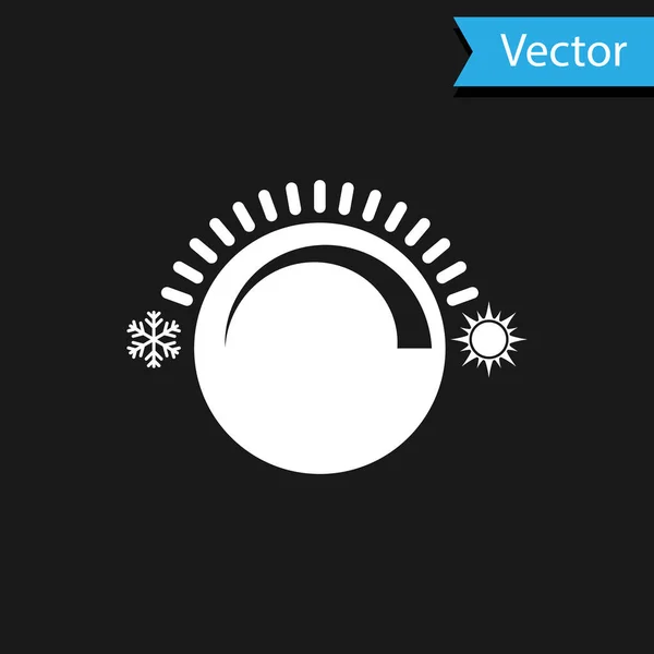 Ícone termostato branco isolado no fundo preto. Controlo de temperatura. Ilustração vetorial — Vetor de Stock