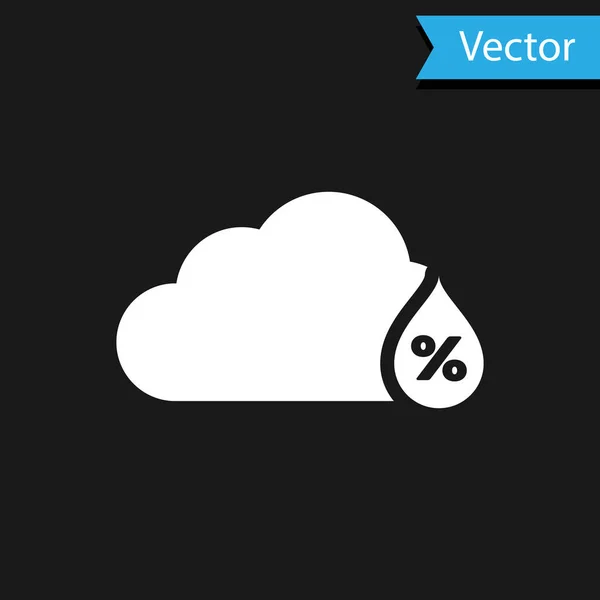 Icône Humidité blanche isolée sur fond noir. Météo et météorologie, nuages, symbole du thermomètre. Illustration vectorielle — Image vectorielle