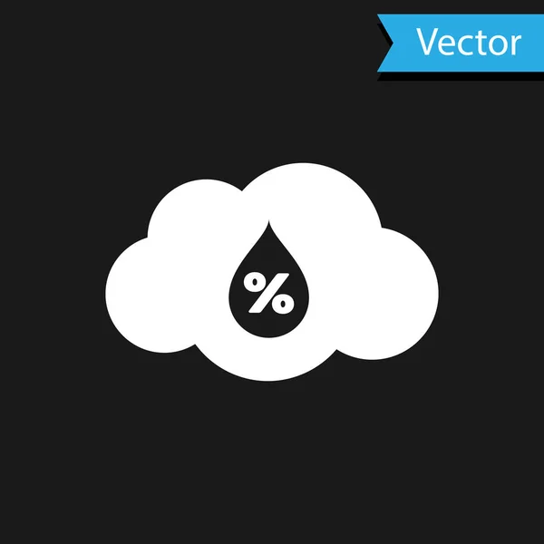 Ícone de umidade branca isolado no fundo preto. Tempo e meteorologia, nuvem, símbolo do termómetro. Ilustração vetorial — Vetor de Stock