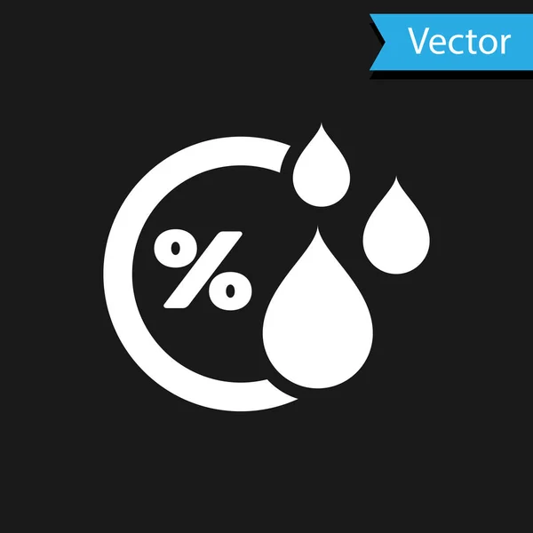 Icône Humidité blanche isolée sur fond noir. Météo et météorologie, symbole du thermomètre. Illustration vectorielle — Image vectorielle