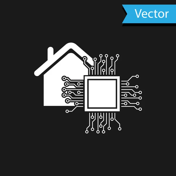 Icono blanco de la casa inteligente aislado sobre fondo negro. Control remoto. Ilustración vectorial — Vector de stock