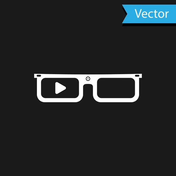White Smart glasses mounted on spectacles icon isolated on black background. Wearable electronics smart glasses with camera and display. Vector Illustration — Stock Vector