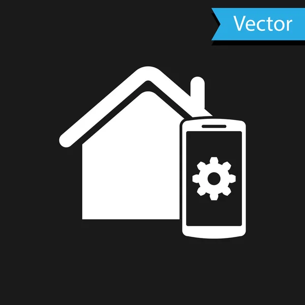 White Smart home - icono del sistema de control remoto aislado sobre fondo negro. Ilustración vectorial — Vector de stock