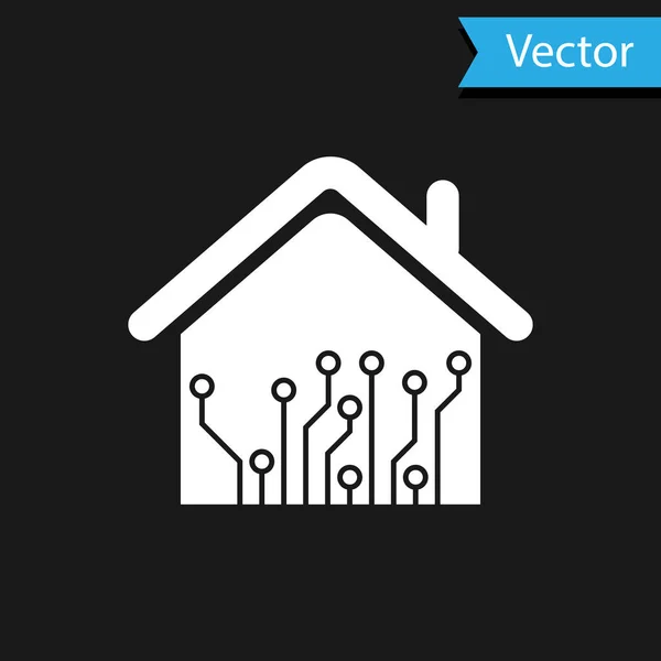 Weißes Smart Home Symbol isoliert auf schwarzem Hintergrund. Fernbedienung. Vektorillustration — Stockvektor