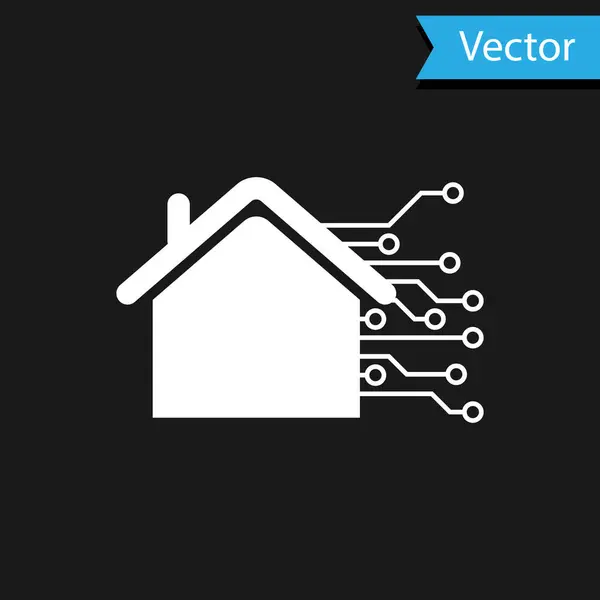 Weißes Smart Home Symbol isoliert auf schwarzem Hintergrund. Fernbedienung. Vektorillustration — Stockvektor