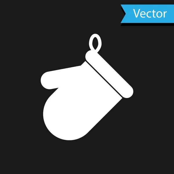 Weiße Ofenhandschuh-Symbol isoliert auf schwarzem Hintergrund. Küche Topflappen Zeichen. Kochhandschuh. Vektorillustration — Stockvektor