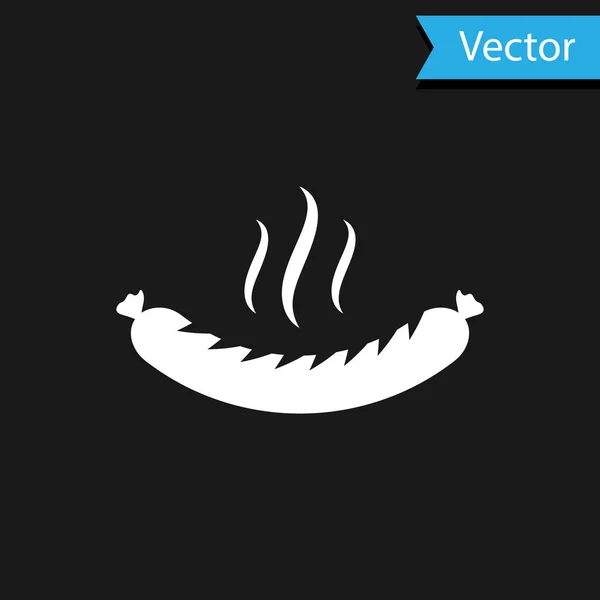 Weißwurst mit Dampfsymbol isoliert auf schwarzem Hintergrund. Grillwurst und Aromaschild. Vektorillustration — Stockvektor