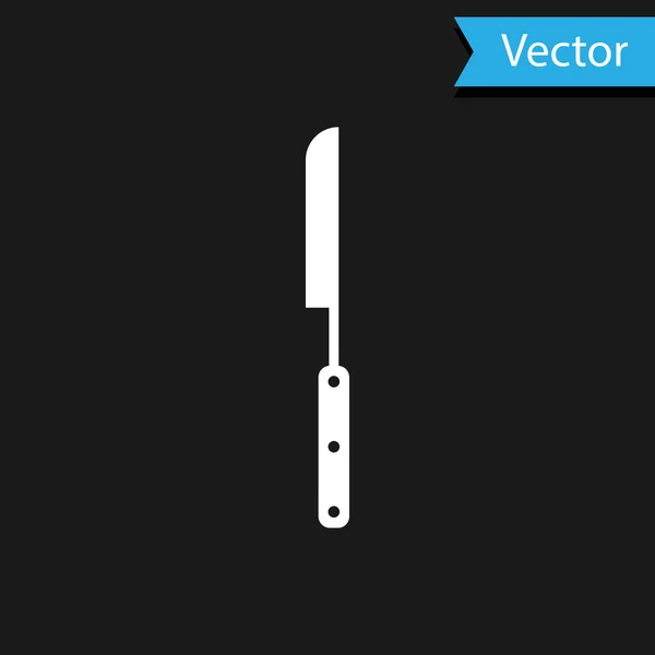 Белый нож барбекю значок изолирован на черном фоне. Значок кухонного ножа. Знак "Барбекю". Барбекю и гриль инструмент. Векторная миграция — стоковый вектор
