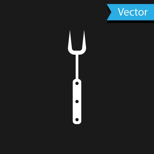 Witte Barbecue vork pictogram geïsoleerd op zwarte achtergrond. Een bord met BBQ vorken. Barbecue en grill gereedschap. Vector Illustratie — Stockvector