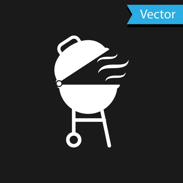 Weißes Grill-Symbol isoliert auf schwarzem Hintergrund. Grillparty. Vektorillustration — Stockvektor