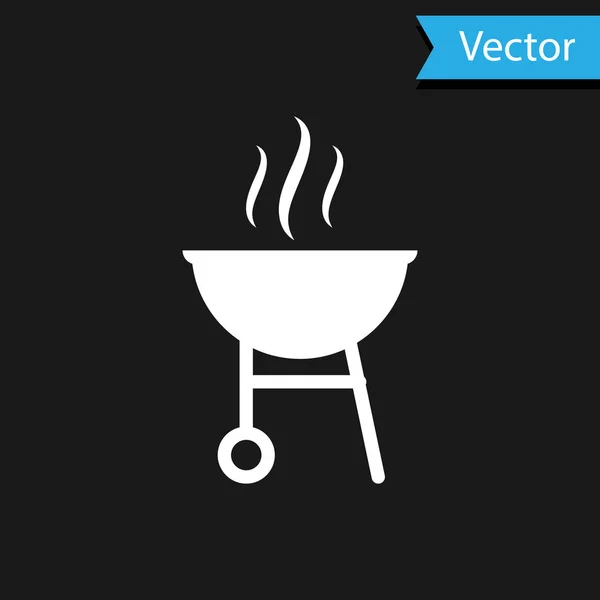 Weißes Grill-Symbol isoliert auf schwarzem Hintergrund. Grillparty. Vektorillustration — Stockvektor