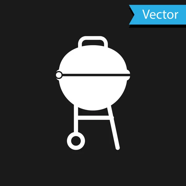 Weißes Grill-Symbol isoliert auf schwarzem Hintergrund. Grillparty. Vektorillustration — Stockvektor