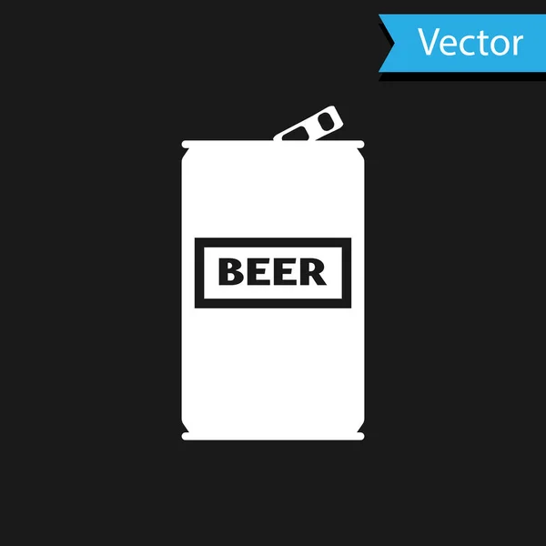 Ícone de lata de cerveja branca isolado no fundo preto. Ilustração vetorial — Vetor de Stock