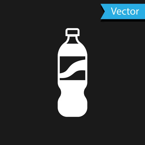 Белая бутылка водяной иконки выделена на черном фоне. Знак напитка с содовой. Векторная миграция — стоковый вектор