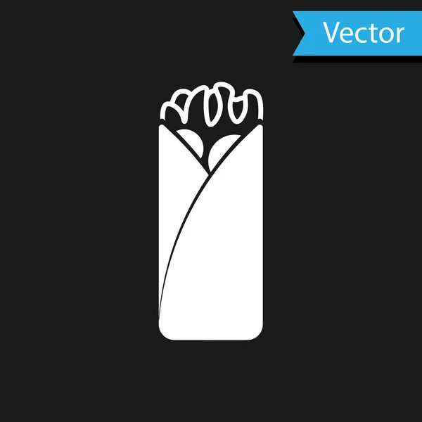 Hvitt burrito-ikon isolert på svart bakgrunn. Tradisjonell meksikansk hurtigmat. Vektorbelysning – stockvektor